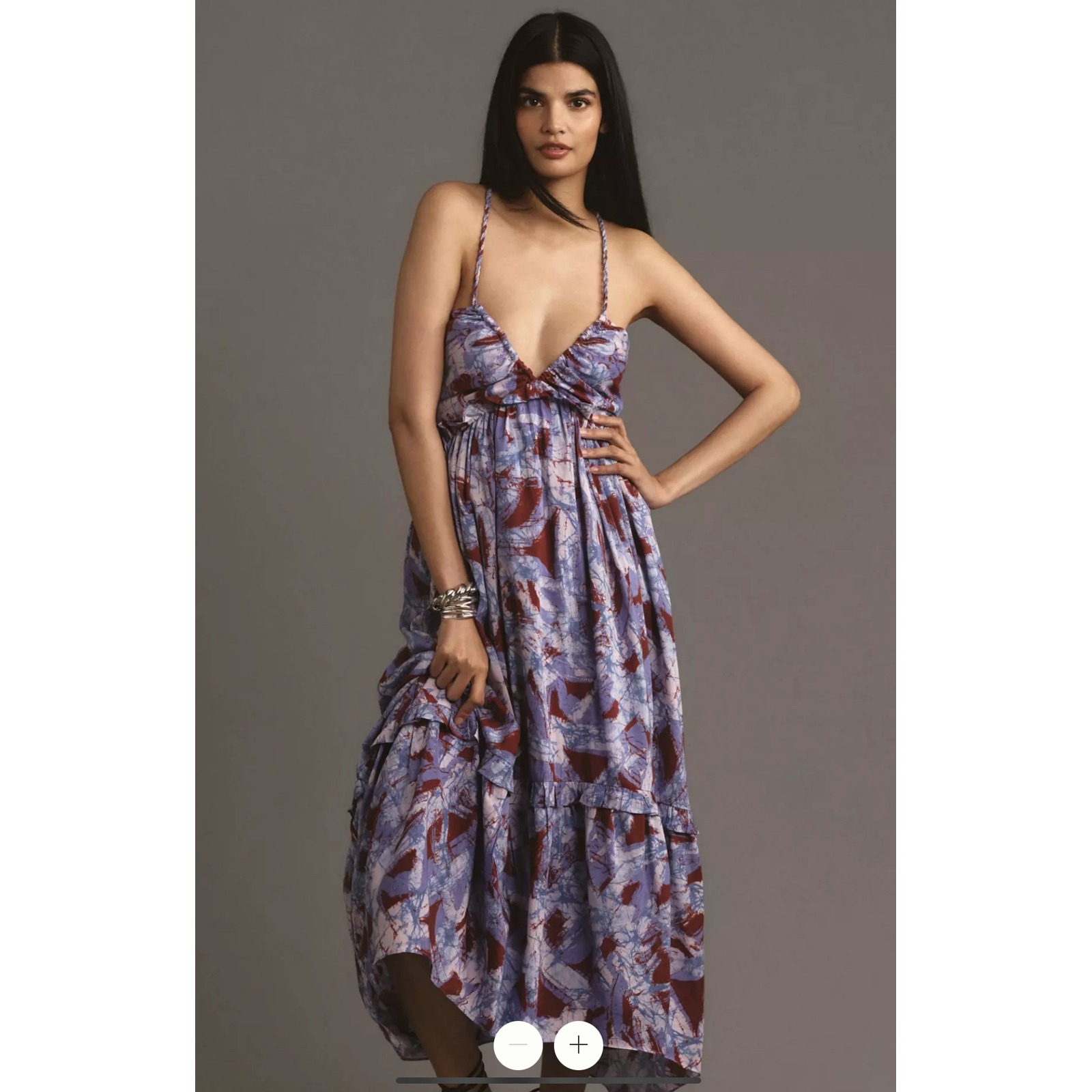 Anthropologie Halter Sleeveless V-Neck A-Line Midi Dress Blue Size S